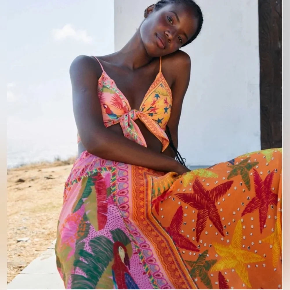 NEW FARM RIO Mixed Scarves Midi Skirt In Multicolor Size Medium - Picture 2 of 16